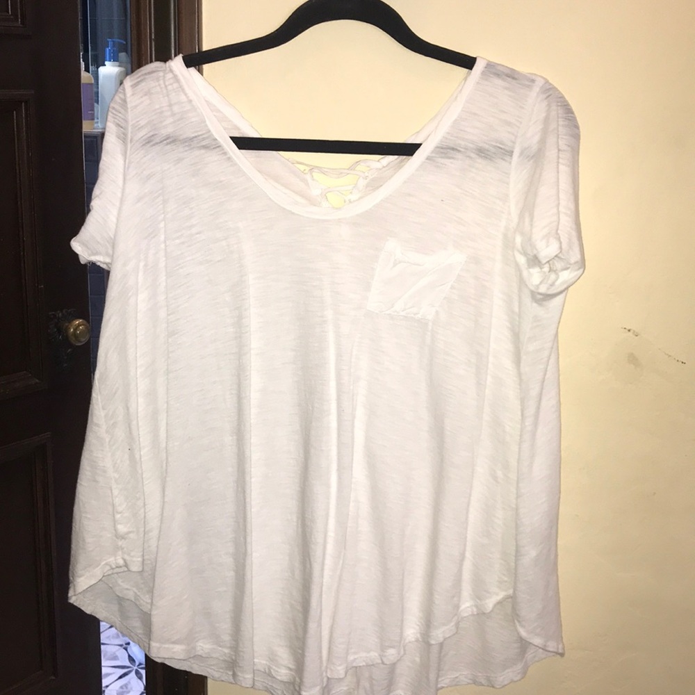 White Flowy Lace Up Shirt